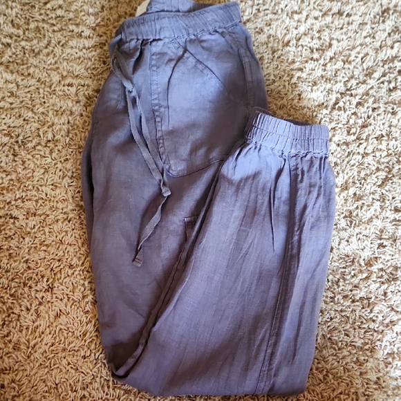 Nicole Miller Pants - Nicole Miller Womans Gray 100% Linen Cargo Joggers Size Small